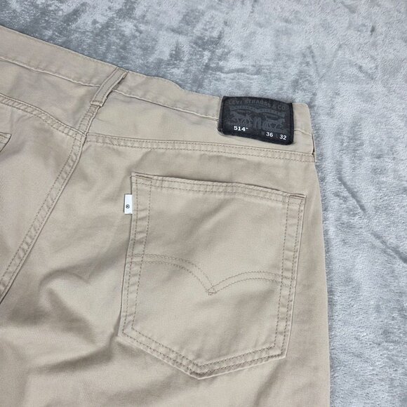 Levis 514 Pants Mens 36x32 Khaki Beige Straight Non-Stretch Cotton Twill Preppy - Picture 4 of 10